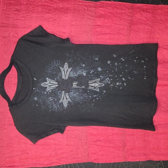 Vtg Y2K abbey dawn blk gothic cross metal red blood spatter mallgoth shirt L - Picture 12 of 17